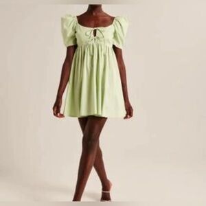 Abercrombie & Fitch Sage Green Puff Sleeve babydoll mini dress size s EUC